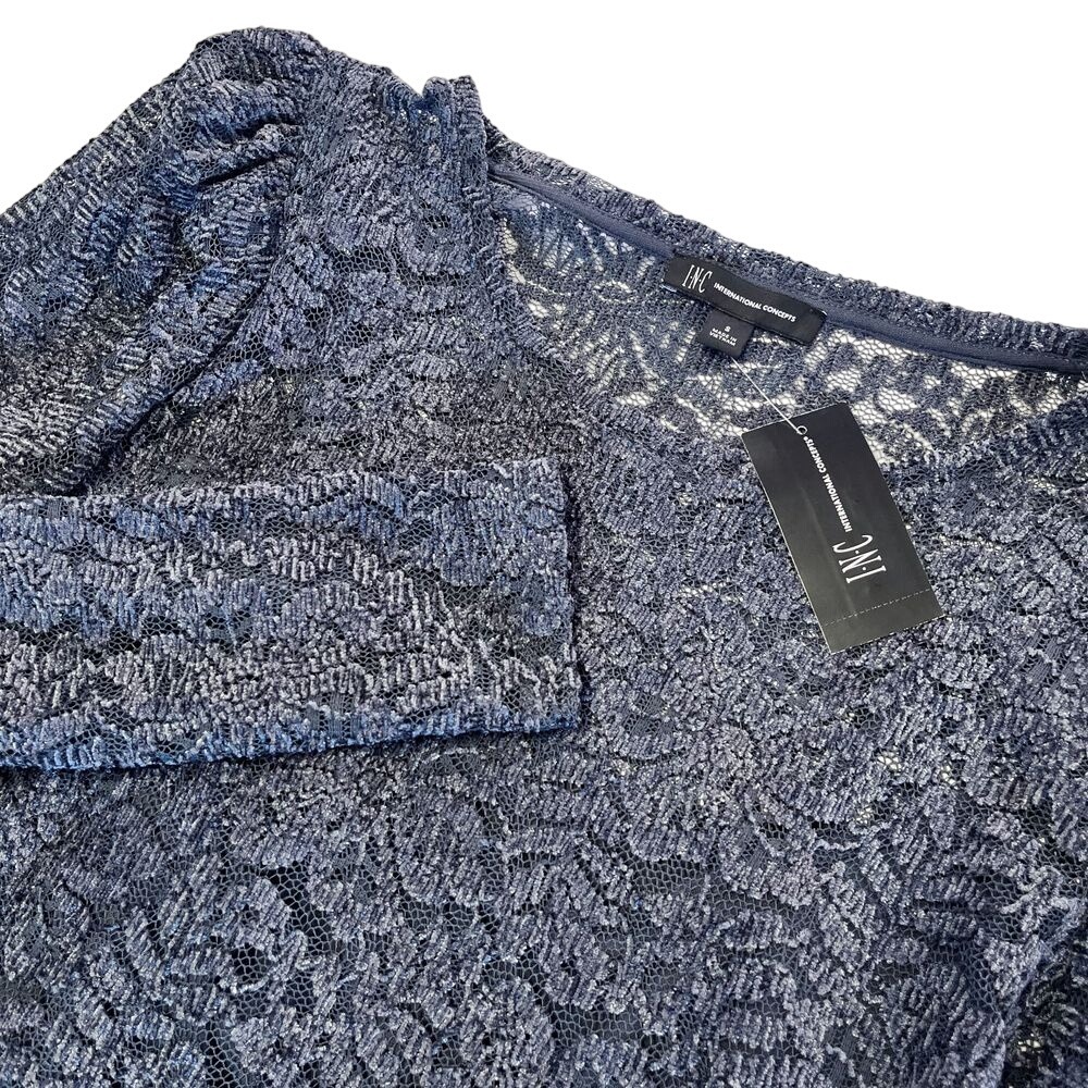 I.N.C. International Concepts Womens Blue Sheer Knit Scalloped Ruffle 427